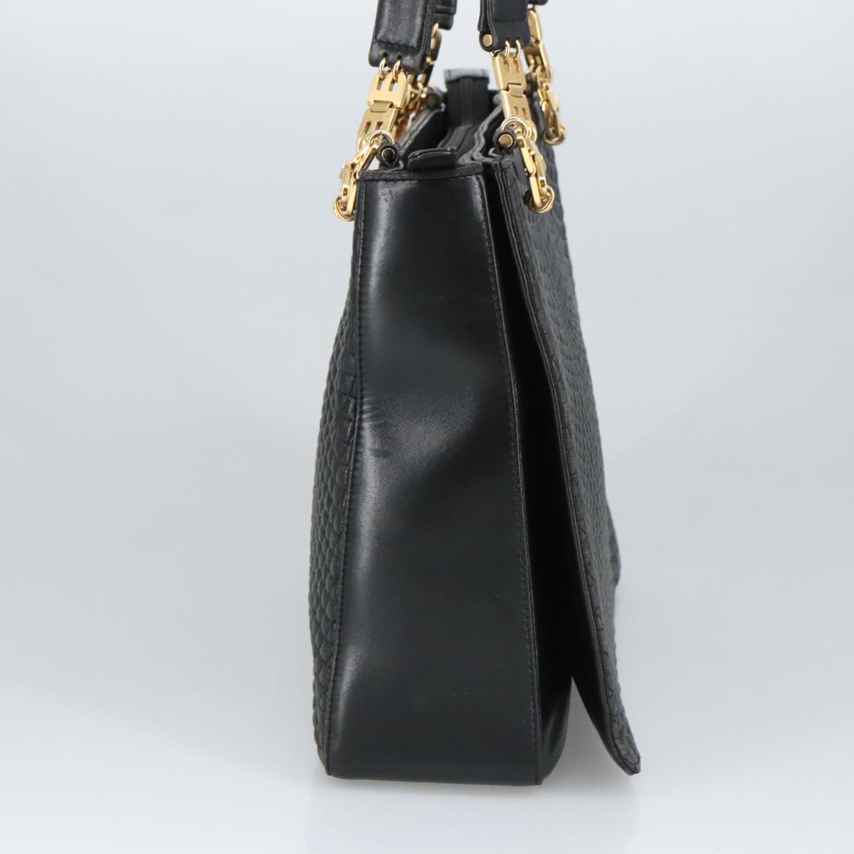 BALLY Shoulder Bag Leather Black Gold Auth 101463