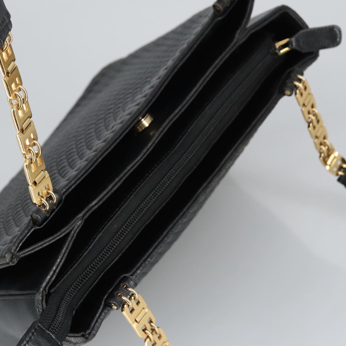 BALLY Shoulder Bag Leather Black Gold Auth 101463