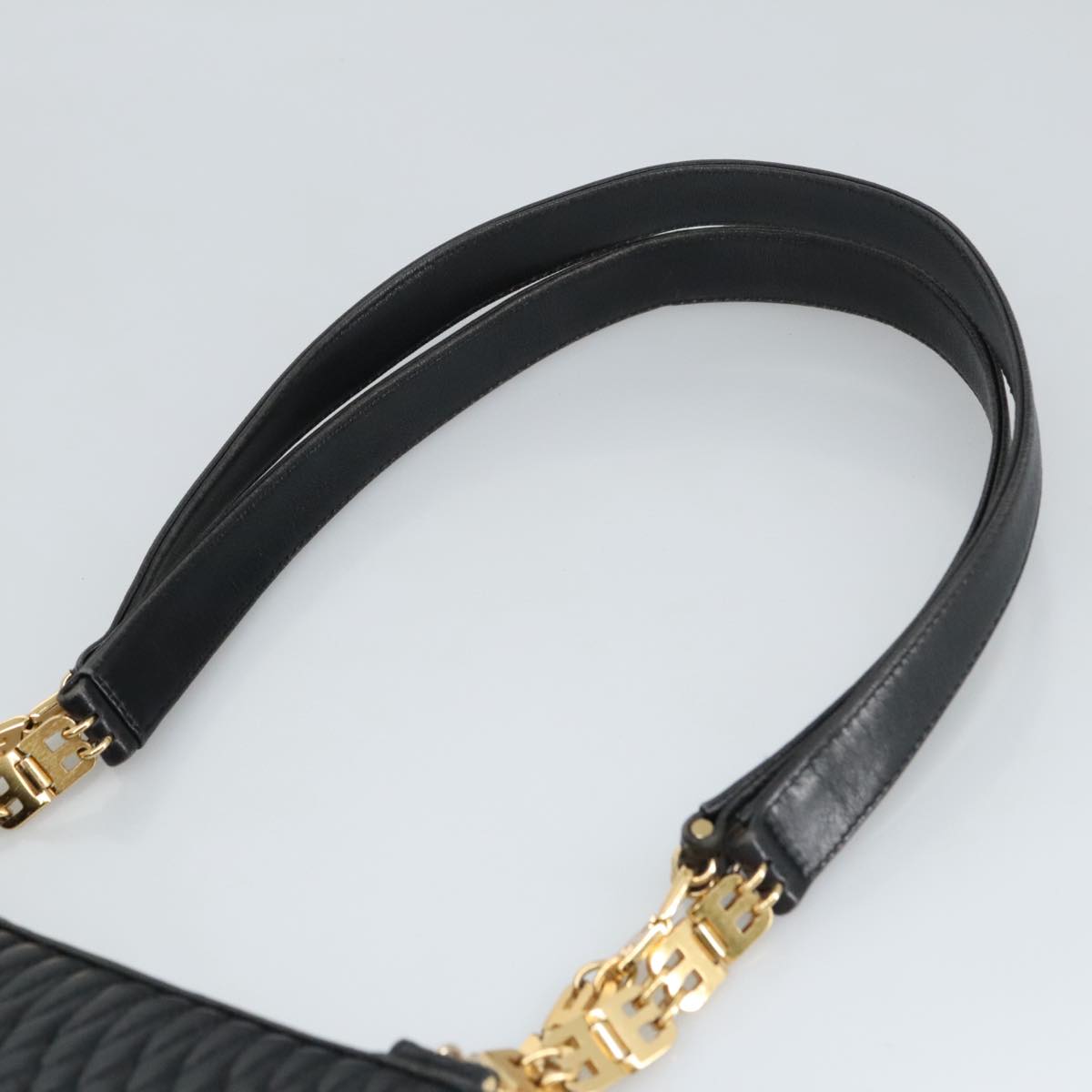 BALLY Shoulder Bag Leather Black Gold Auth 101463