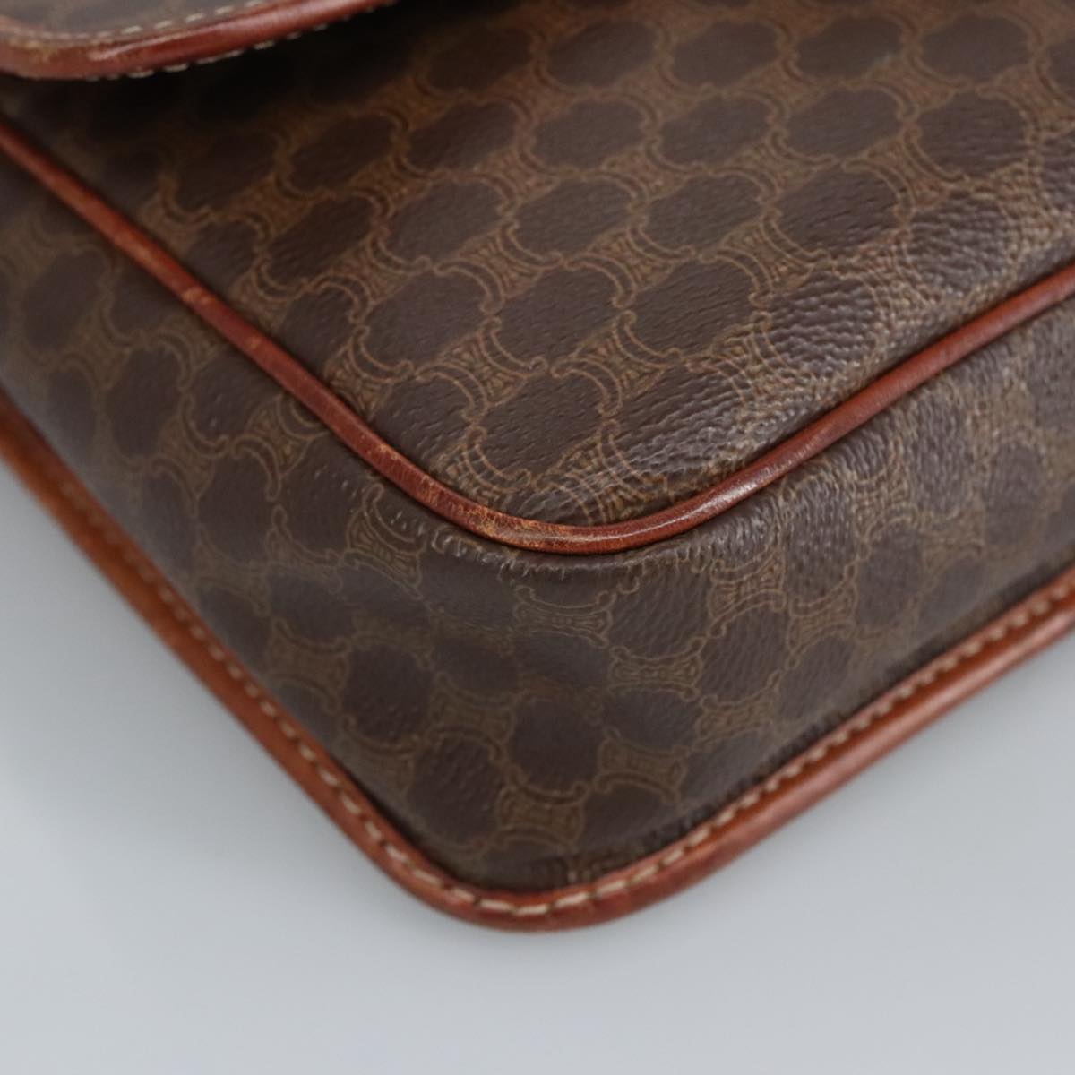 CELINE Macadam Canvas Circle Shoulder Bag PVC Leather Brown Auth 101470