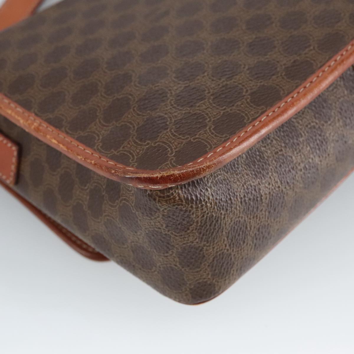 CELINE Macadam Canvas Circle Shoulder Bag PVC Leather Brown Auth 101470