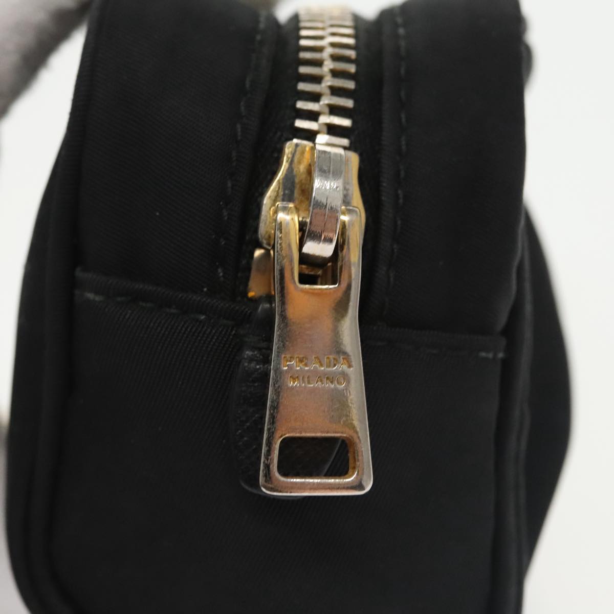 PRADA Pouch Nylon Black Gold Auth 101547
