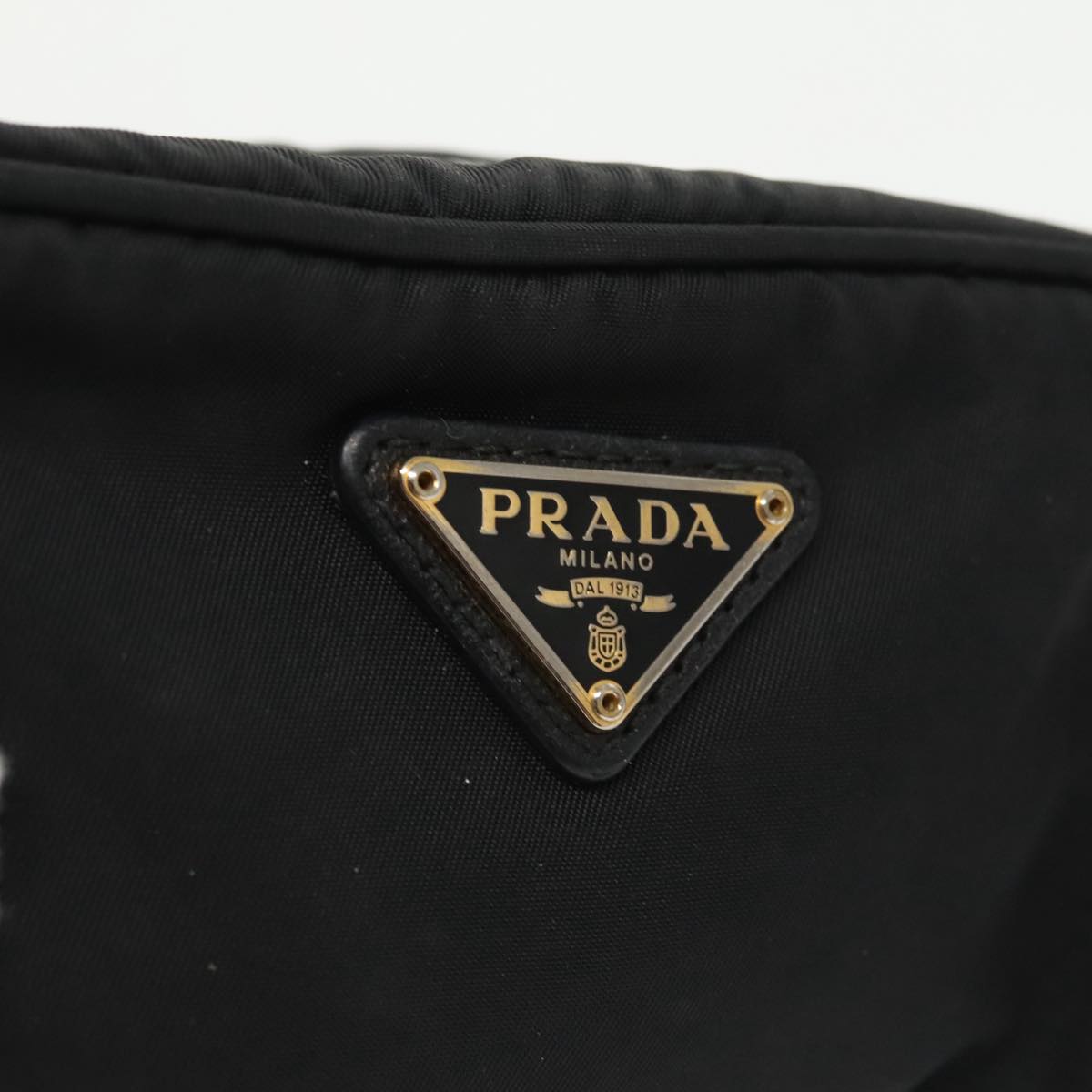PRADA Pouch Nylon Black Gold Auth 101547