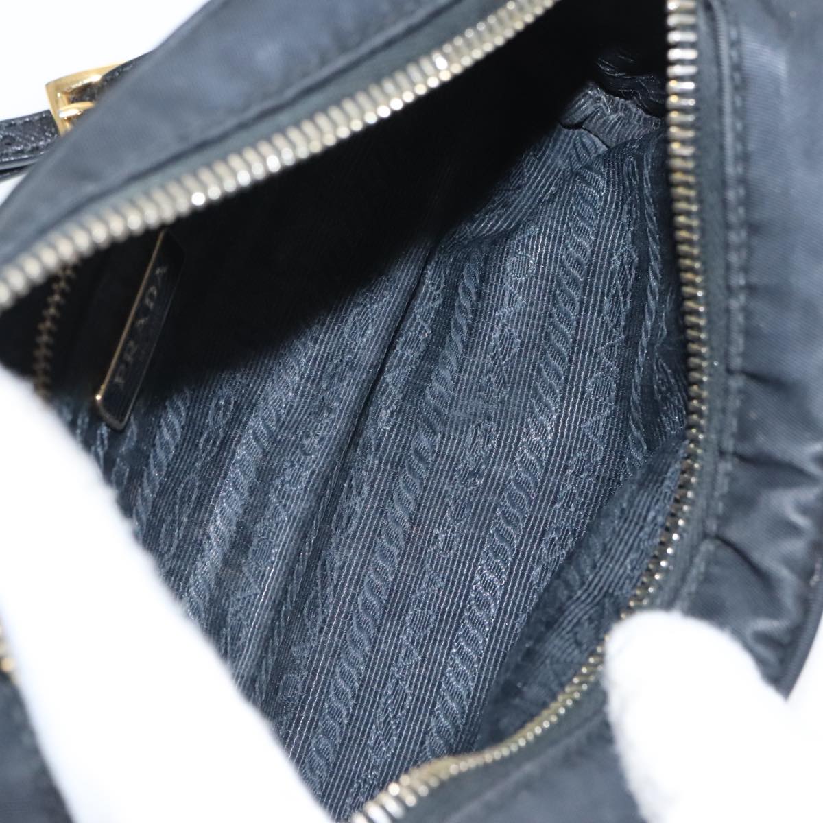 PRADA Pouch Nylon Black Gold Auth 101547