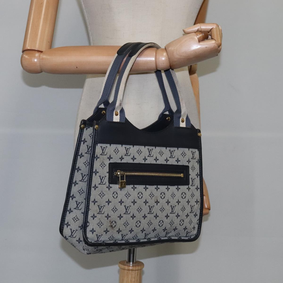 LOUIS VUITTON Monogram Mini Sac Catherine Hand Bag Navy M92325 LV Auth 101642