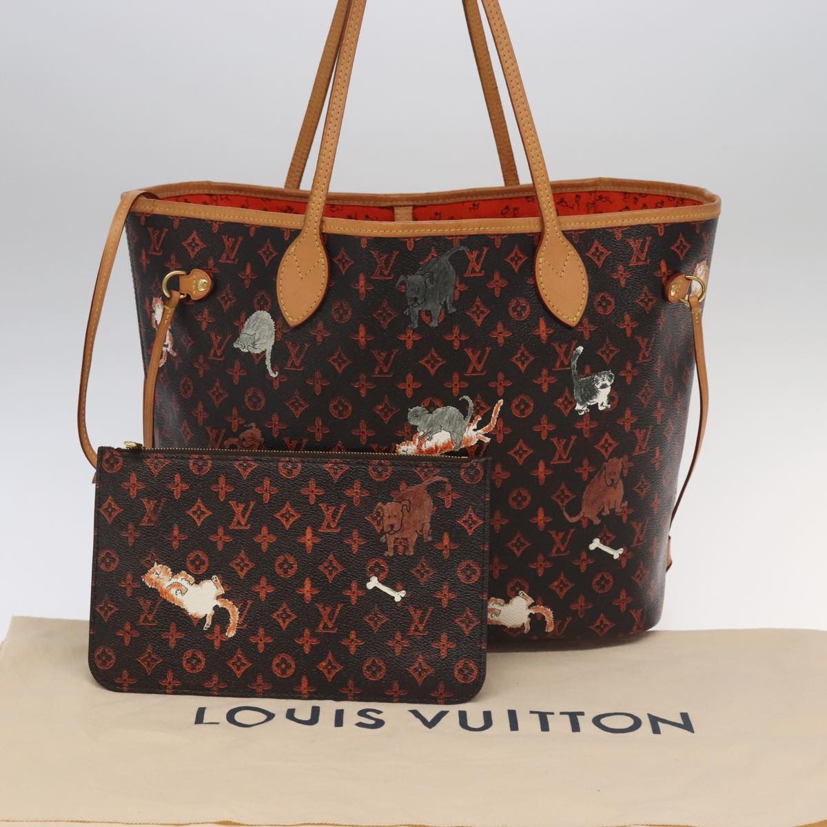 LOUIS VUITTON Catgram Neverfull MM Tote Bag M44441 LV Auth 101672SM