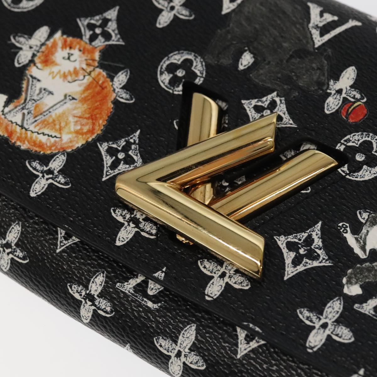 LOUIS VUITTON Monogram Catgram Portefeuille Chain Wallet Black M63888 101778S