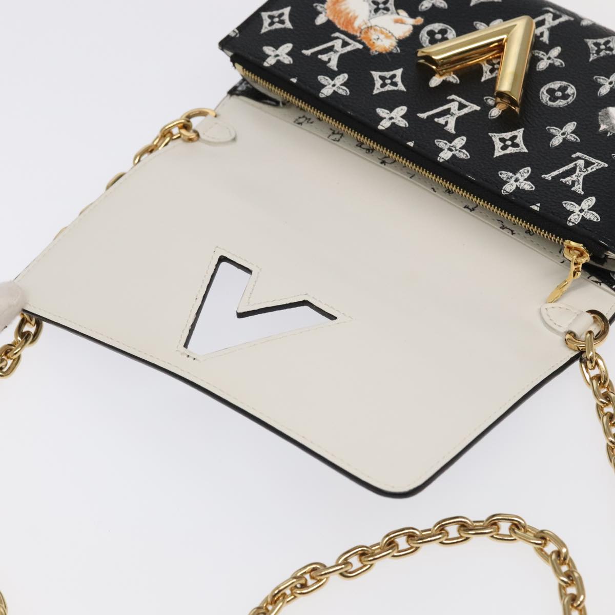 LOUIS VUITTON Monogram Catgram Portefeuille Chain Wallet Black M63888 101778S