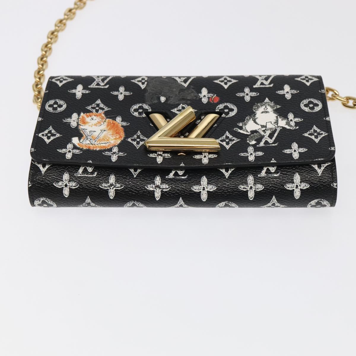 LOUIS VUITTON Monogram Catgram Portefeuille Chain Wallet Black M63888 101778S