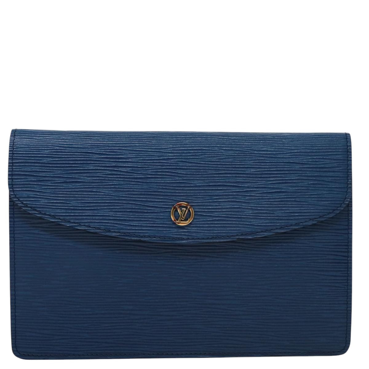 LOUIS VUITTON Epi Montaigne 23 Clutch Bag Blue M52665 LV Auth 101782