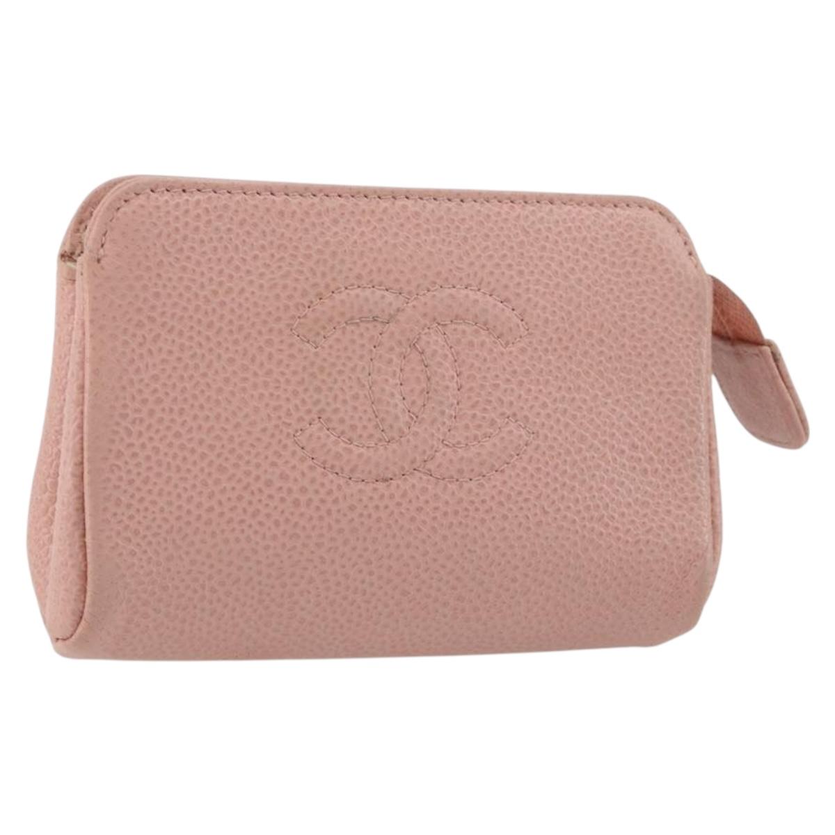 CHANEL Pouch Caviar Skin Pink Gold CC Auth 101855