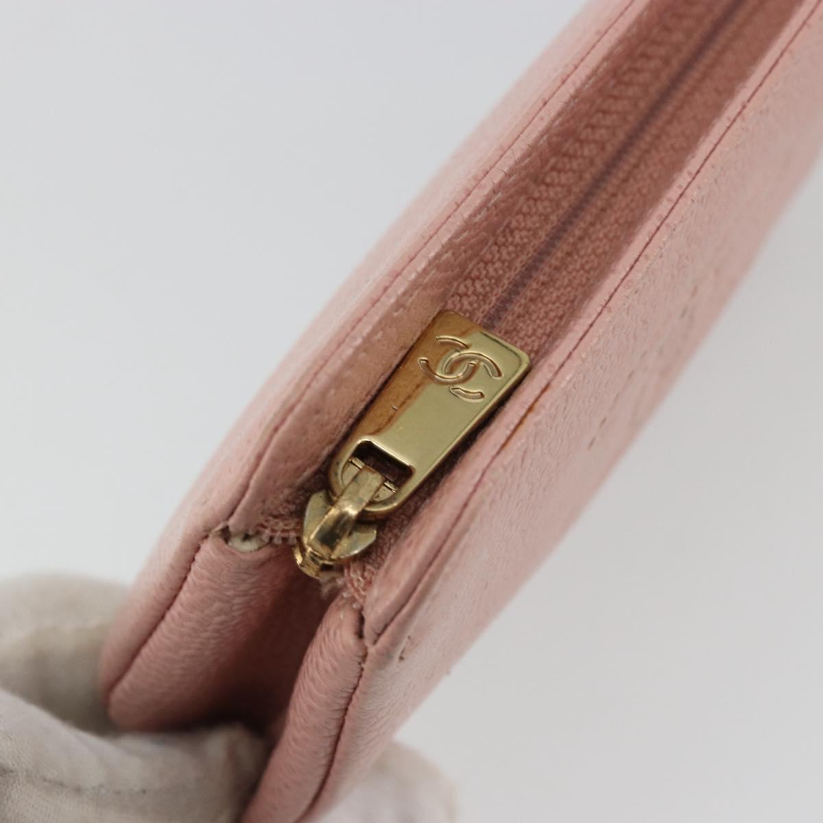 CHANEL Pouch Caviar Skin Pink Gold CC Auth 101855