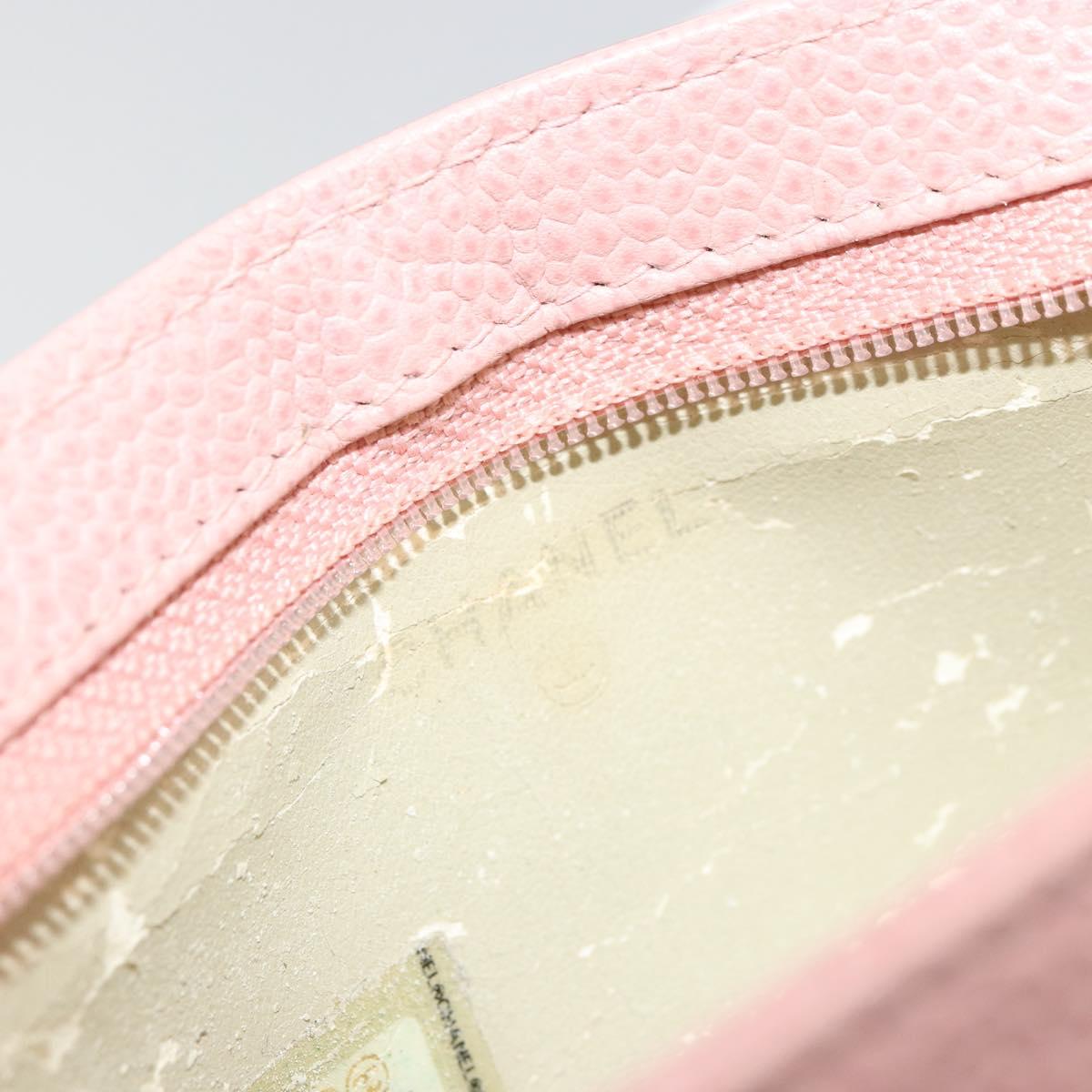 CHANEL Pouch Caviar Skin Pink Gold CC Auth 101855
