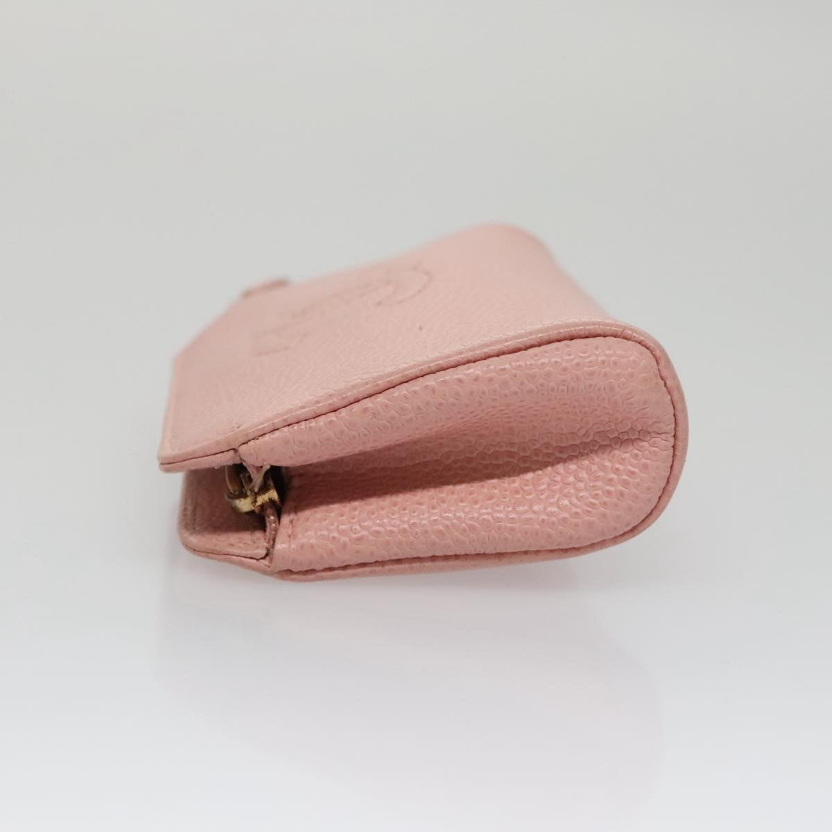 CHANEL Pouch Caviar Skin Pink Gold CC Auth 101855