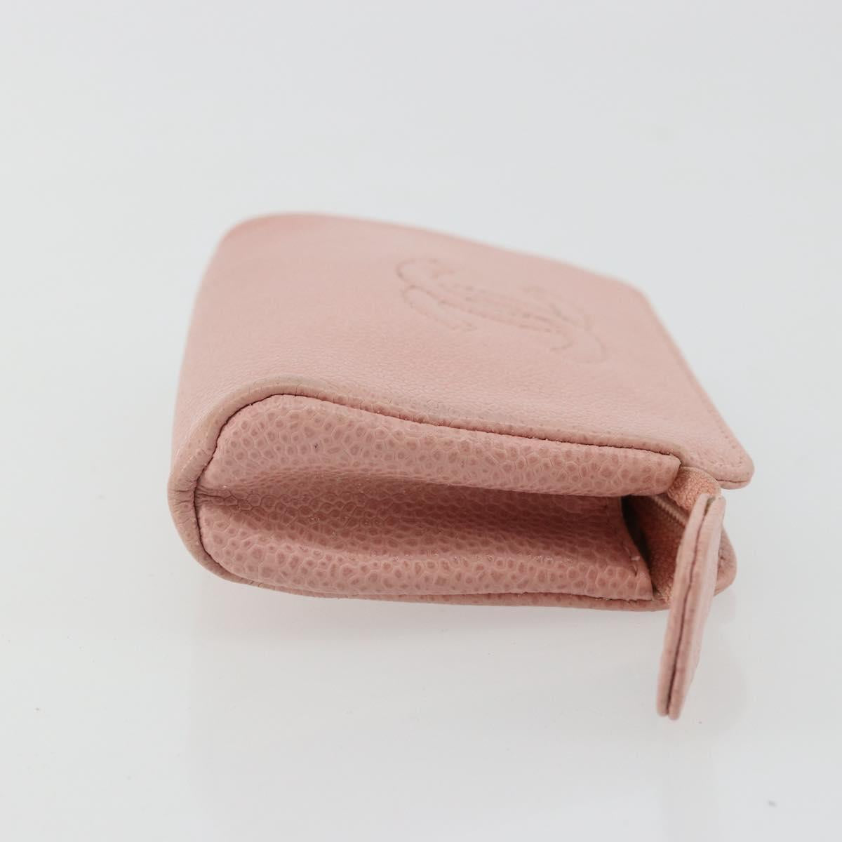 CHANEL Pouch Caviar Skin Pink Gold CC Auth 101855
