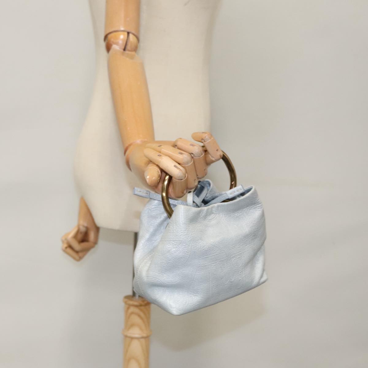 PRADA Hand Bag Leather Light Blue Auth 101859V