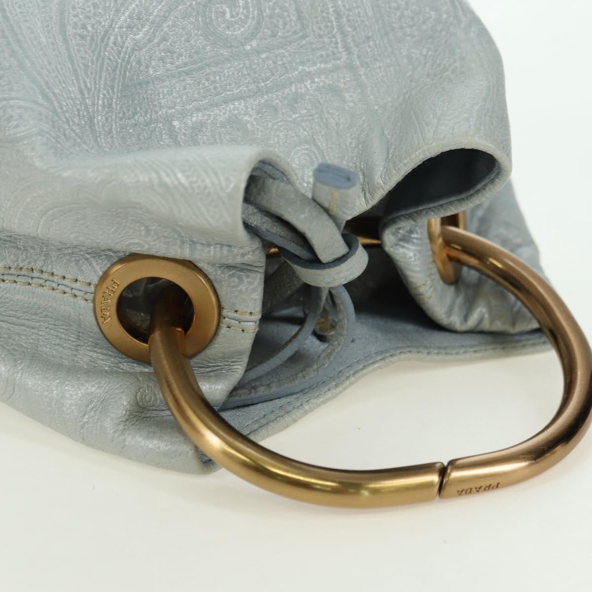 PRADA Hand Bag Leather Light Blue Gold Auth 101859V