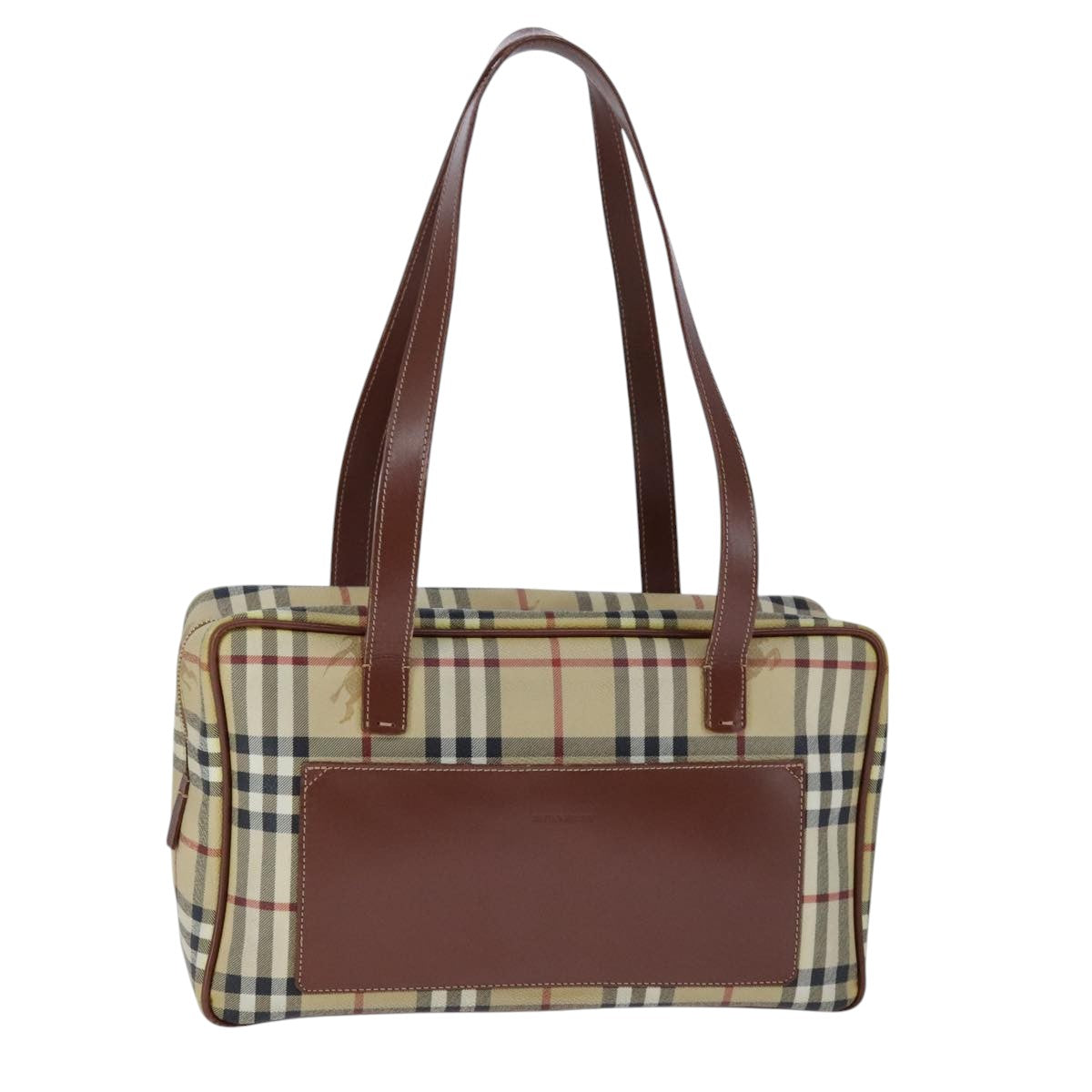BURBERRY Nova Check Hand Bag PVC Leather Beige Auth 101860