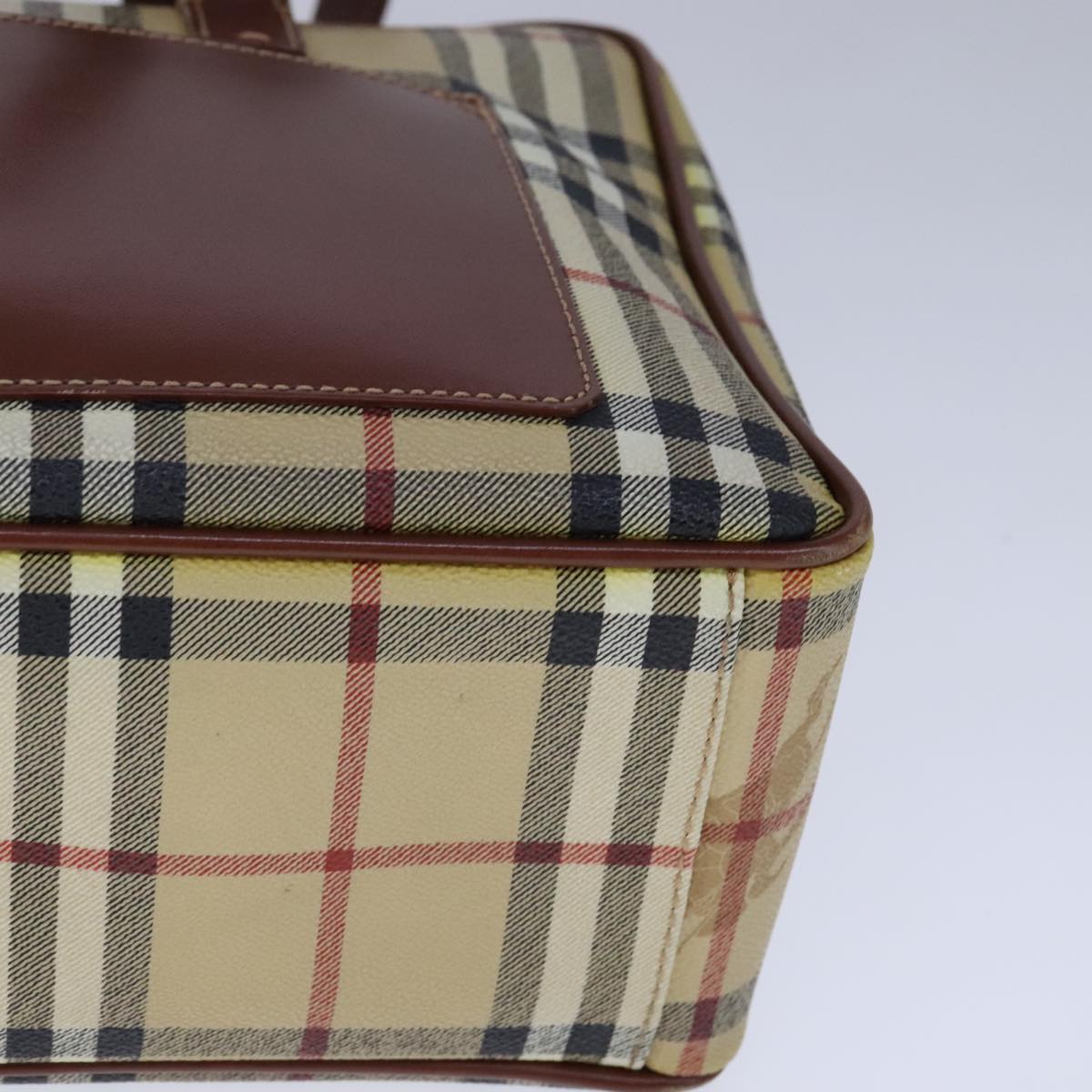 BURBERRY Nova Check Hand Bag PVC Leather Beige Auth 101860