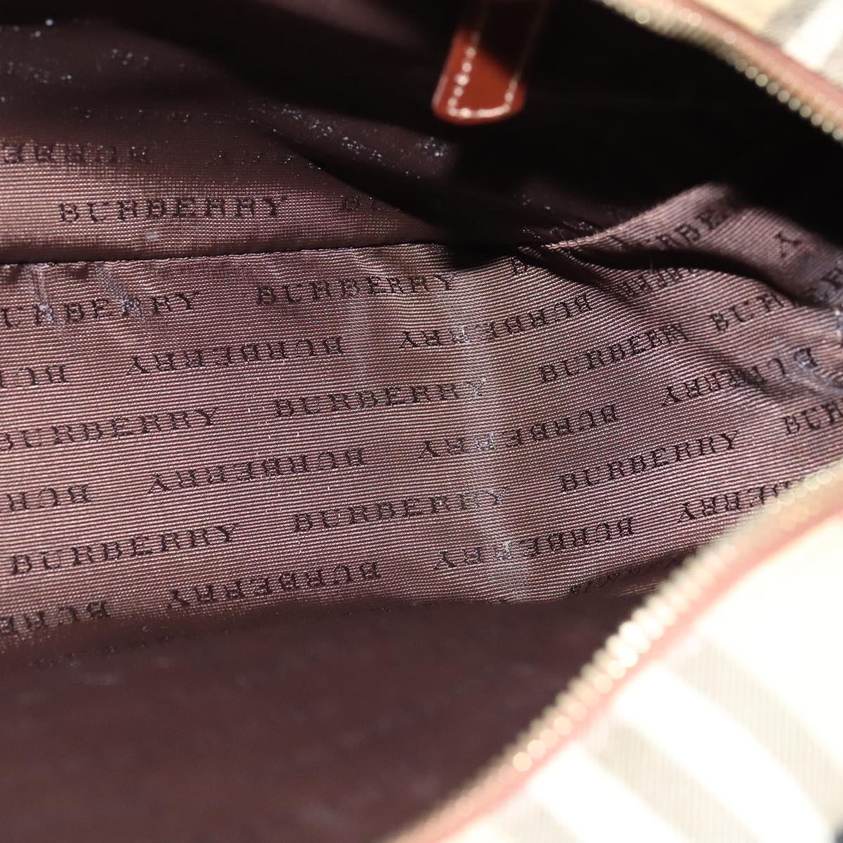 BURBERRY Nova Check Hand Bag PVC Leather Beige Auth 101860