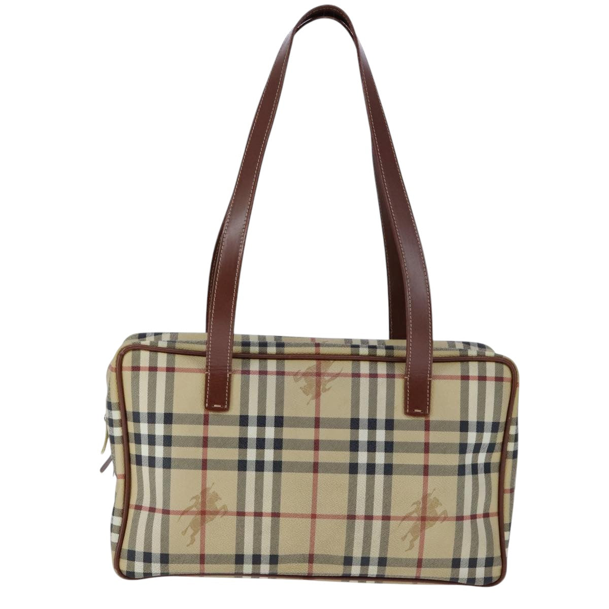 BURBERRY Nova Check Hand Bag PVC Leather Beige Auth 101860