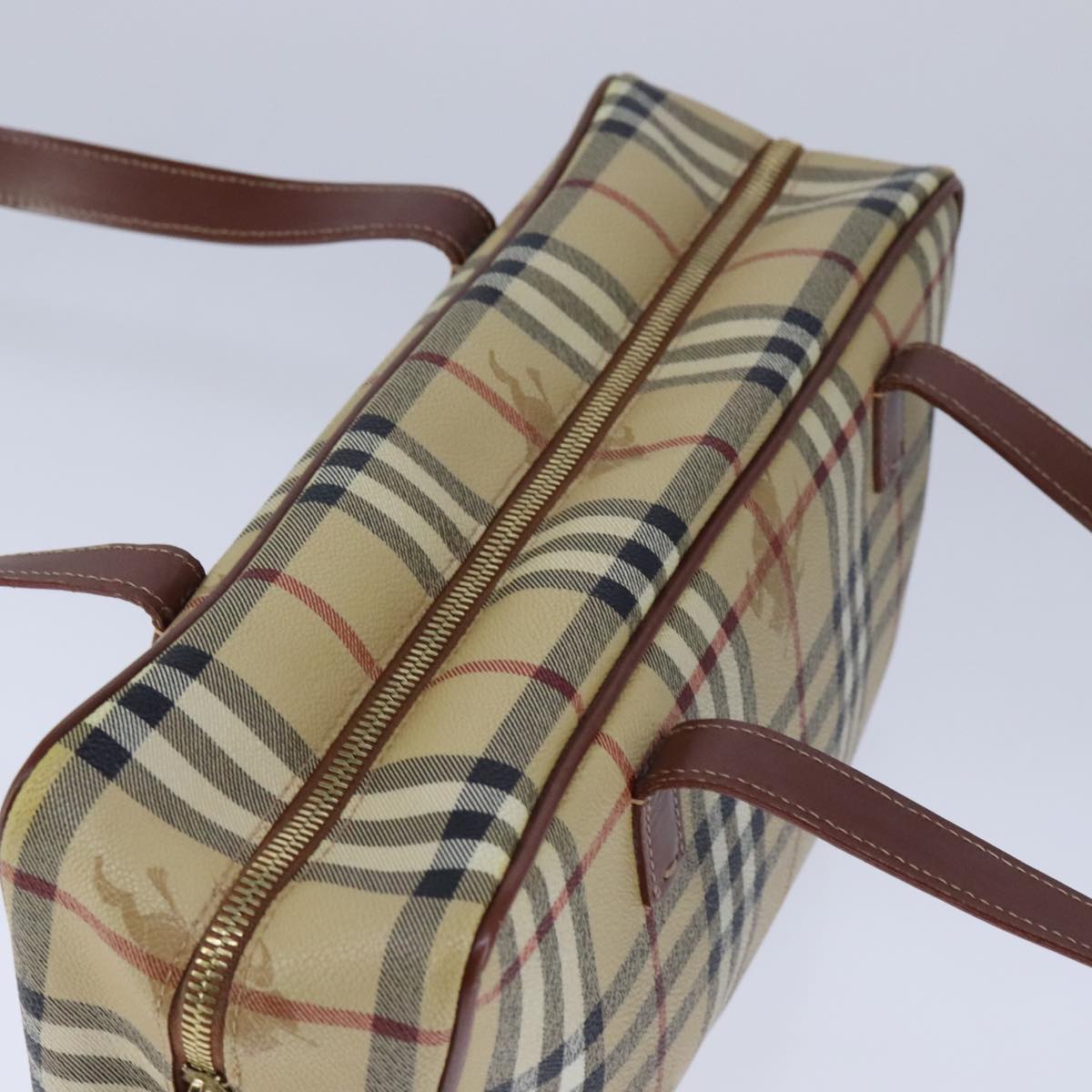 BURBERRY Nova Check Hand Bag PVC Leather Beige Auth 101860
