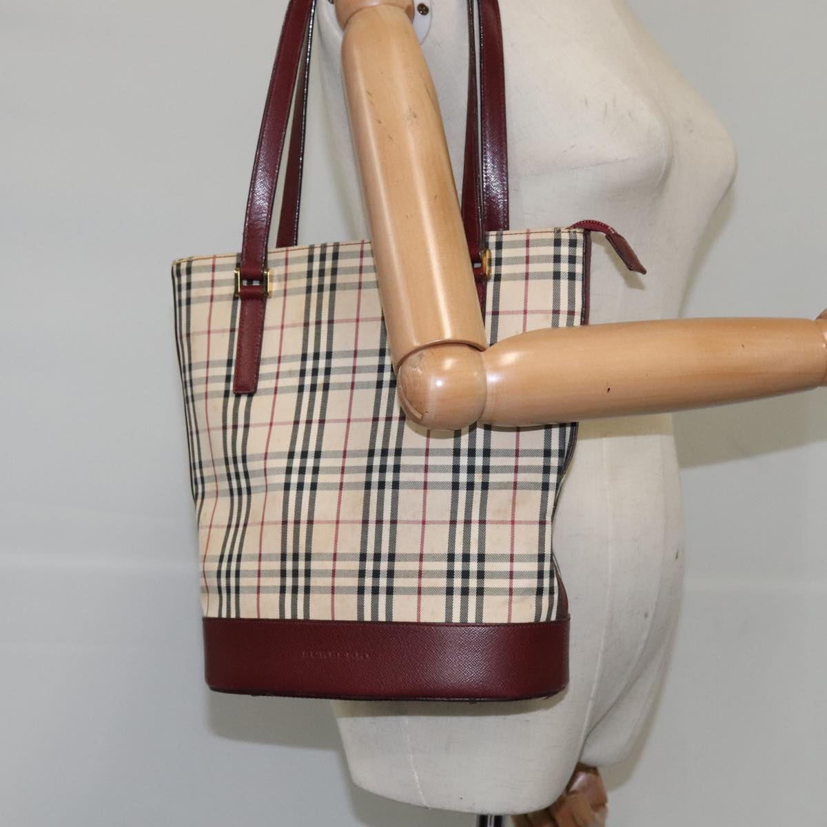 BURBERRY Nova Check Hand Bag Canvas Beige Auth 101867
