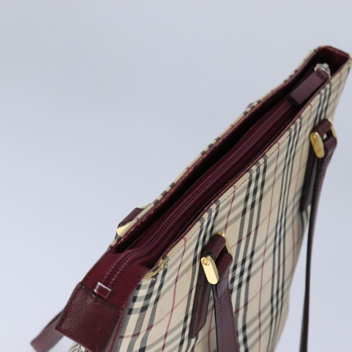 BURBERRY Nova Check Hand Bag Canvas Beige Auth 101867