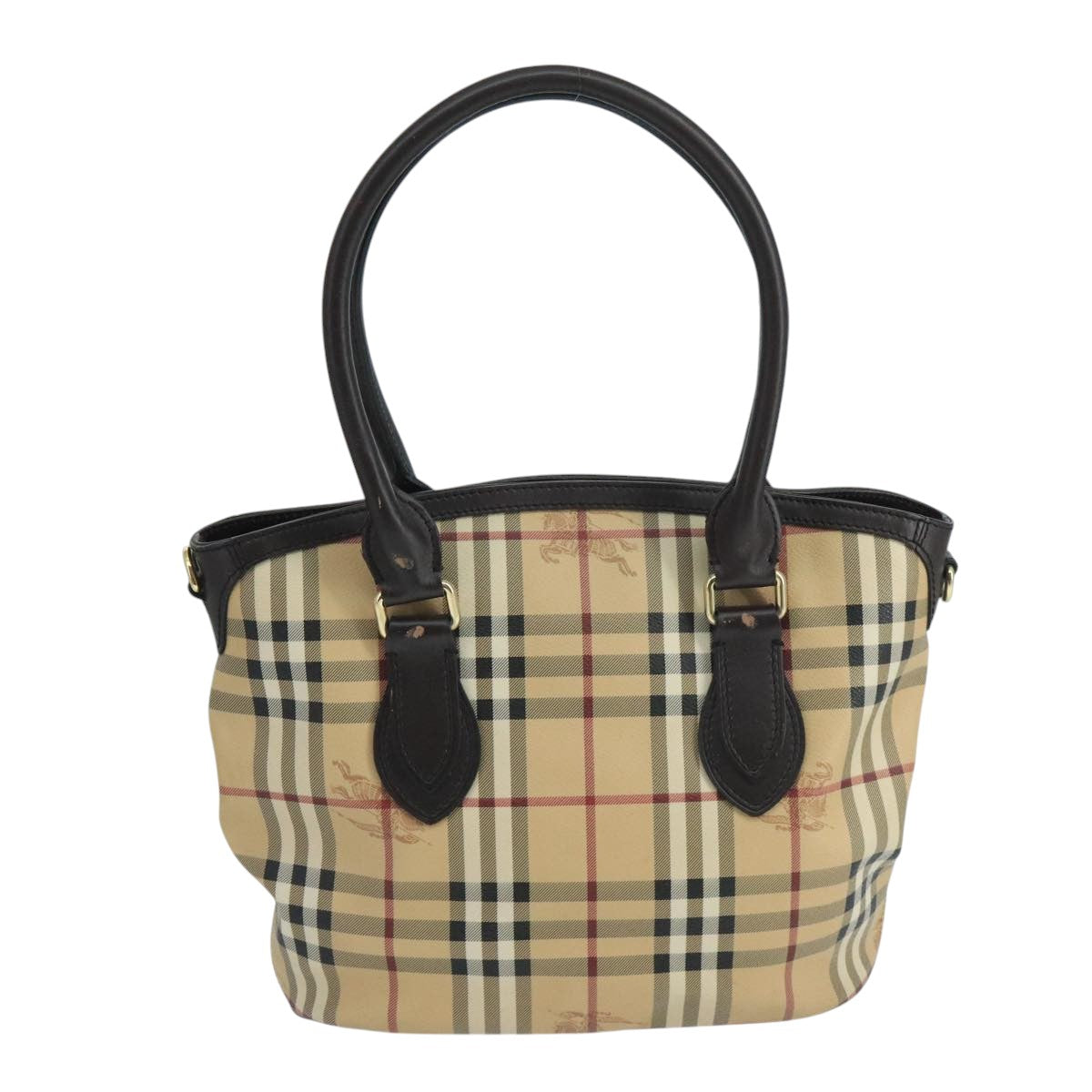 BURBERRY Nova Check Hand Bag PVC Leather Beige Auth 101879