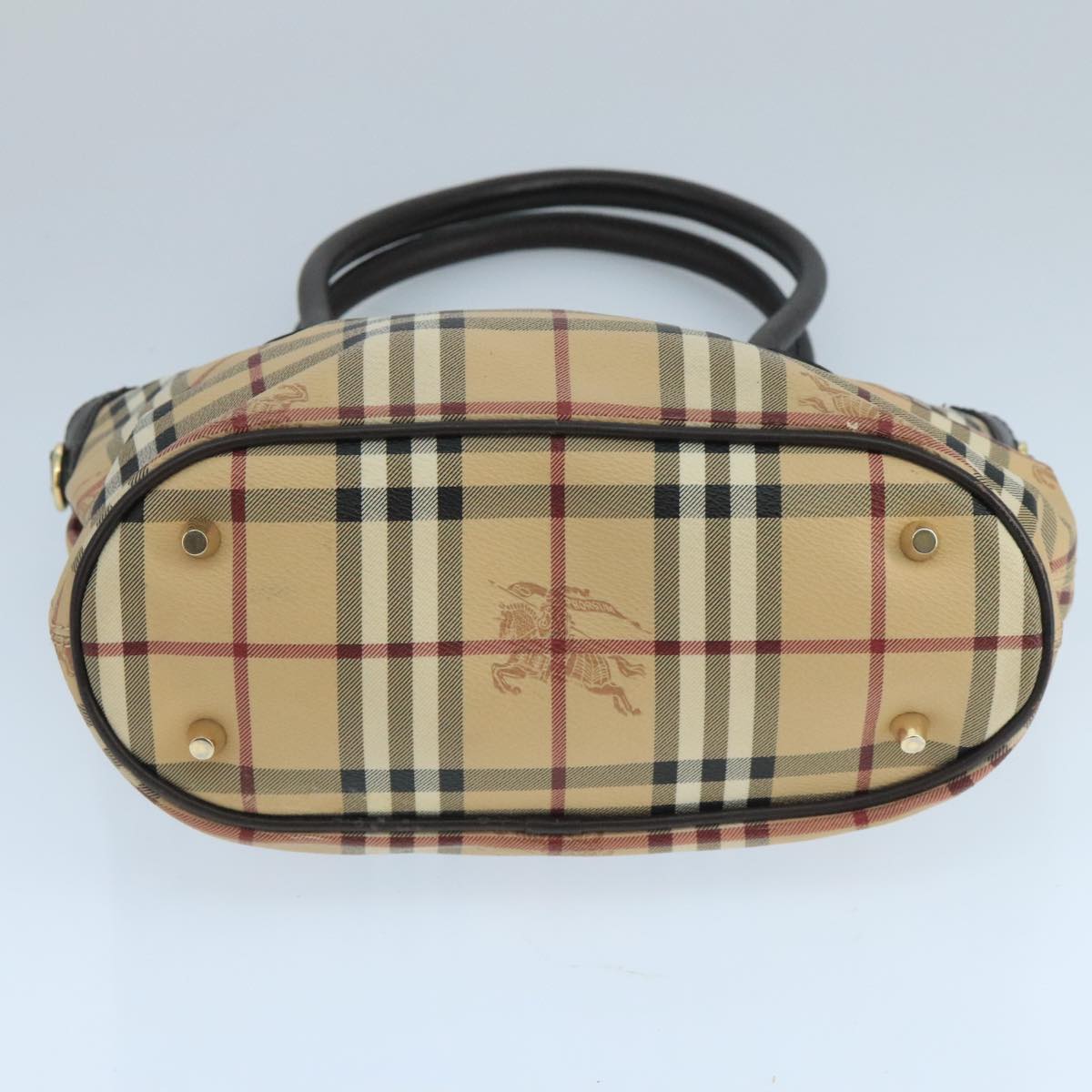 BURBERRY Nova Check Hand Bag PVC Leather Beige Auth 101879
