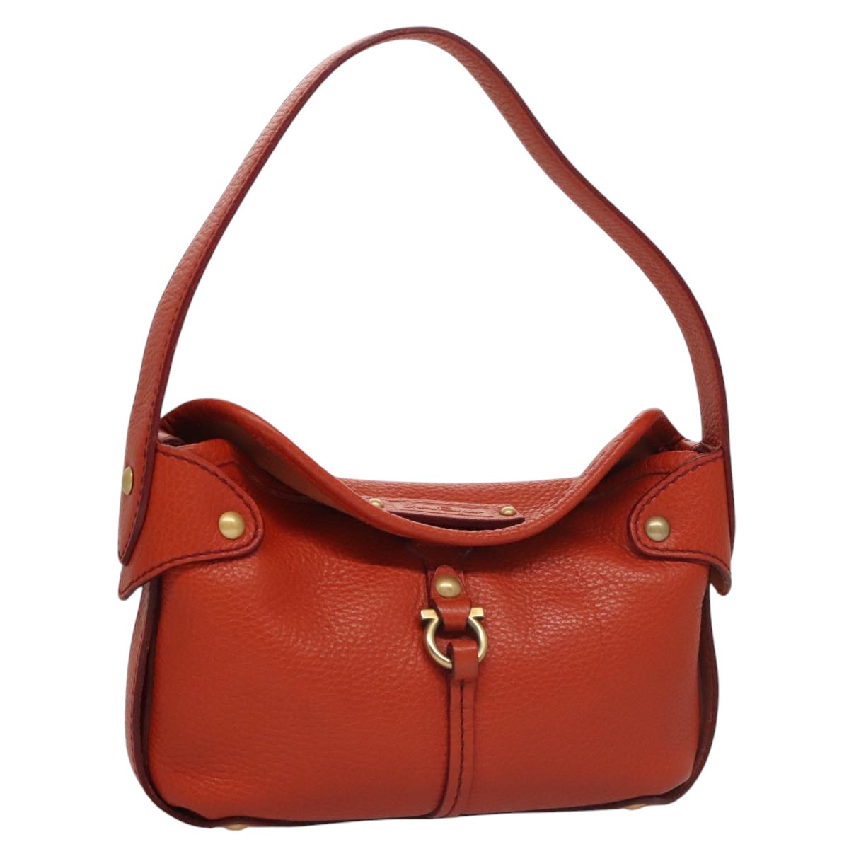 Salvatore Ferragamo Gancini Hand Bag Leather Orange Gold Auth 101900