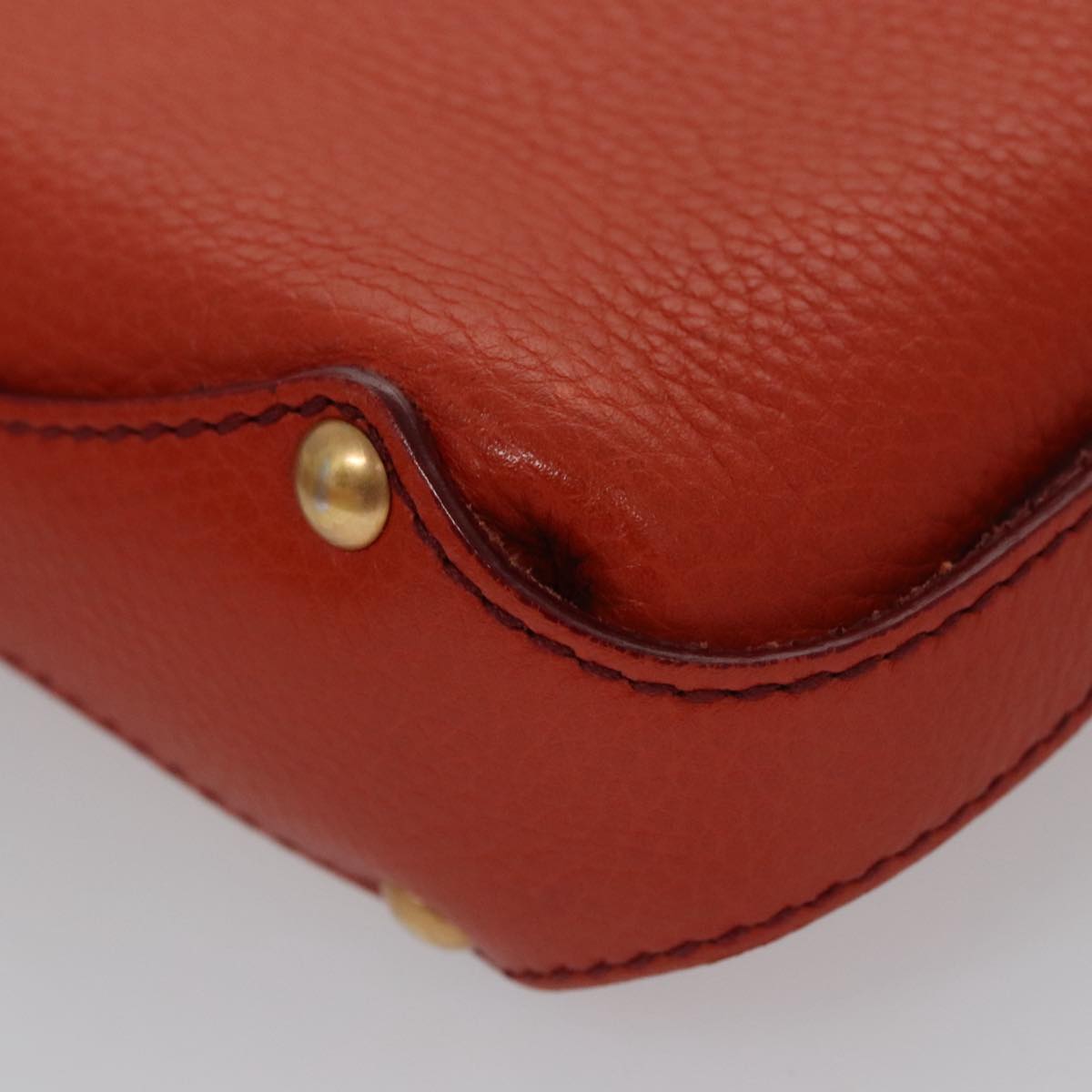 Salvatore Ferragamo Gancini Hand Bag Leather Orange Gold Auth 101900