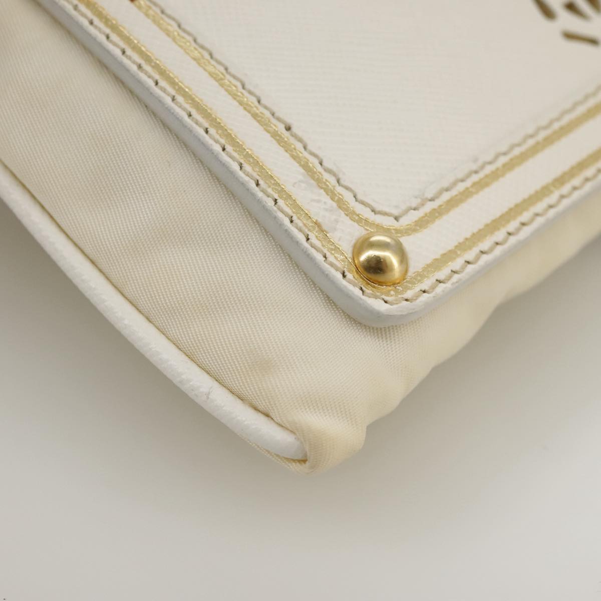 PRADA Chain Shoulder Bag Nylon White Gold Auth 101901
