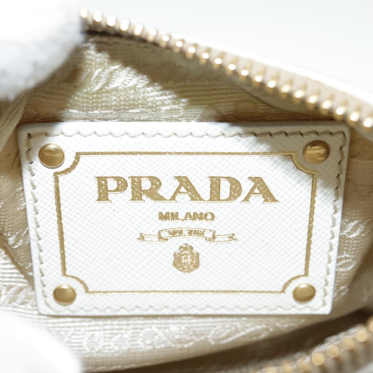 PRADA Chain Shoulder Bag Nylon White Gold Auth 101901