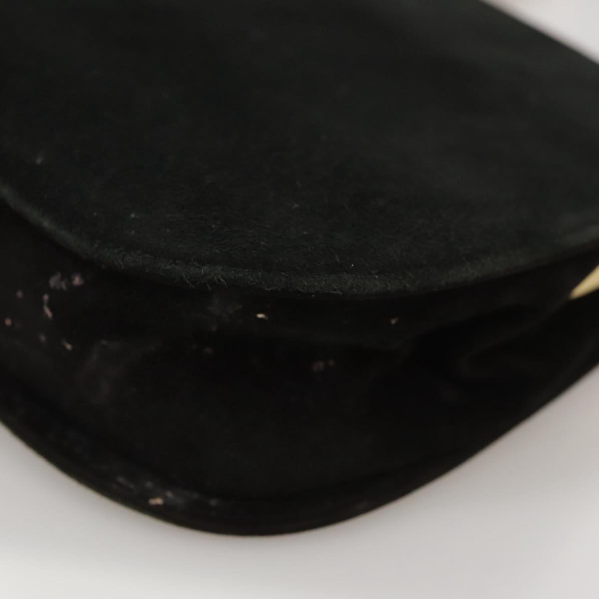 Salvatore Ferragamo Gancini Hand Bag Suede 2way Black Gold Auth 101932