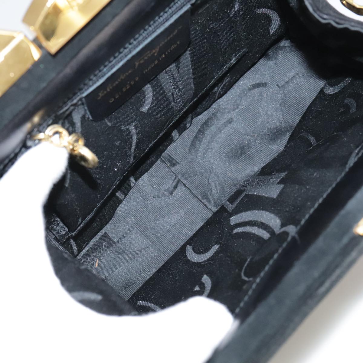 Salvatore Ferragamo Gancini Hand Bag Suede 2way Black Gold Auth 101932