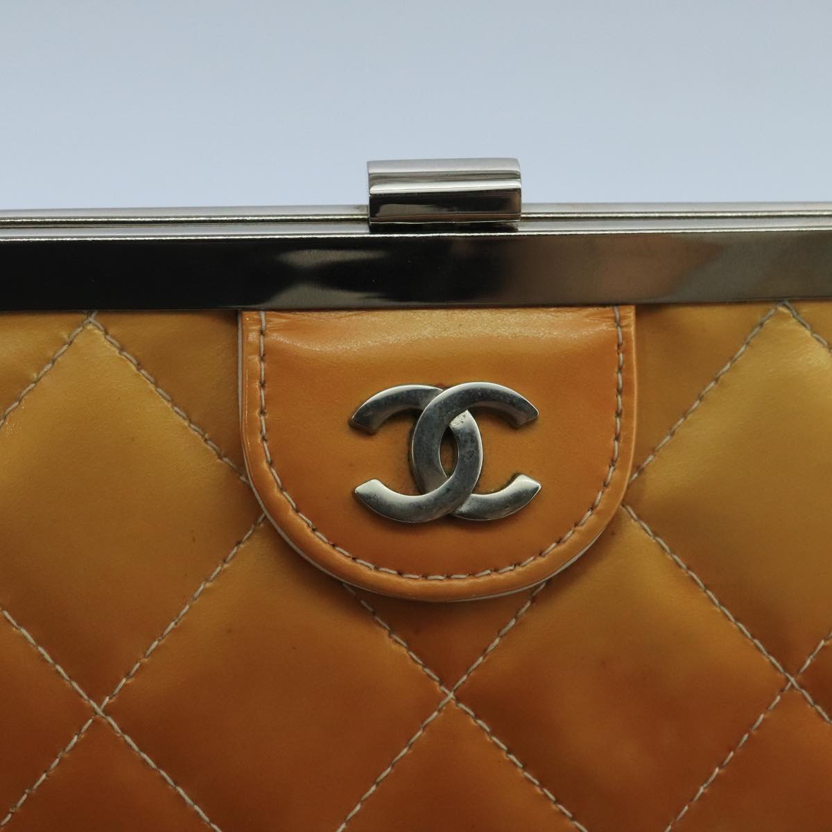 CHANEL Gamaguchi Hand Bag Patent leather Orange CC Auth 101965