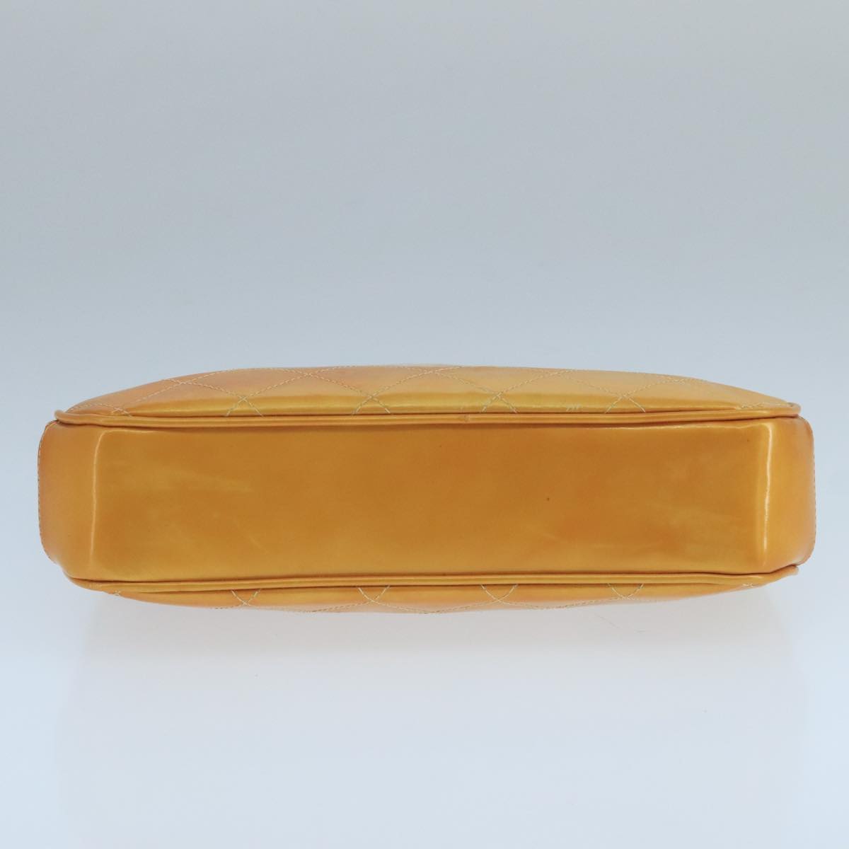 CHANEL Gamaguchi Hand Bag Patent leather Orange CC Auth 101965
