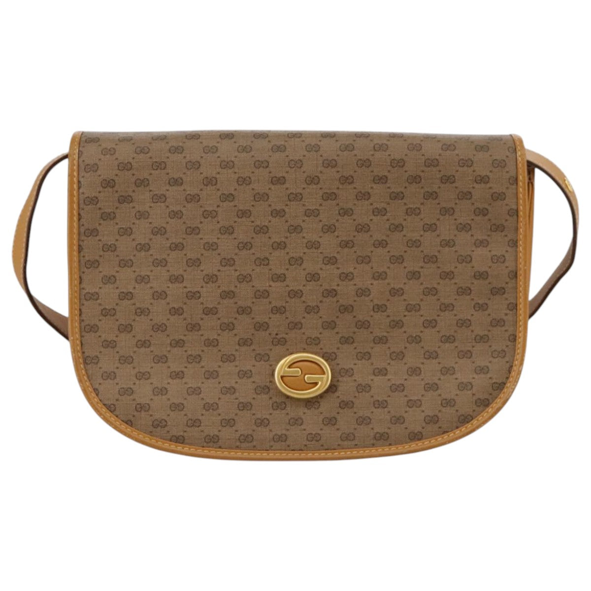 GUCCI Micro GG Supreme Shoulder Bag PVC Beige Brown Gold Auth 101967