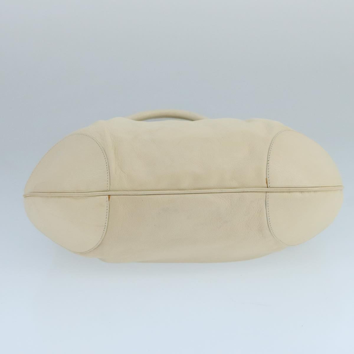 Salvatore Ferragamo Gancini Hand Bag Leather White Silver Auth 101988