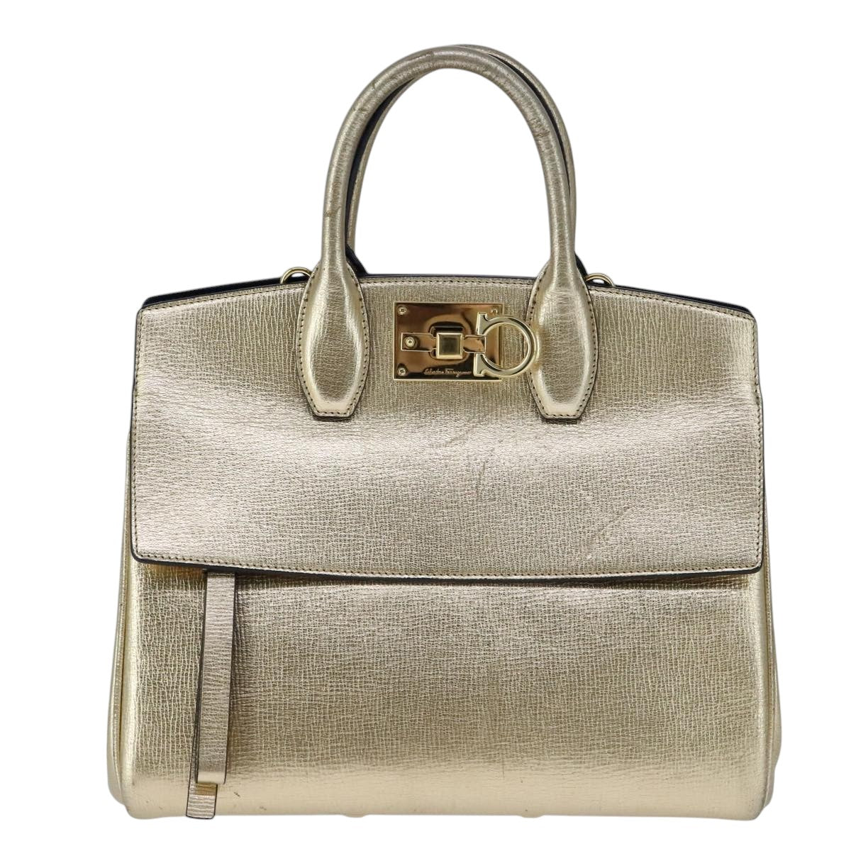 Salvatore Ferragamo Hand Bag Leather 2way Gold Auth 102010
