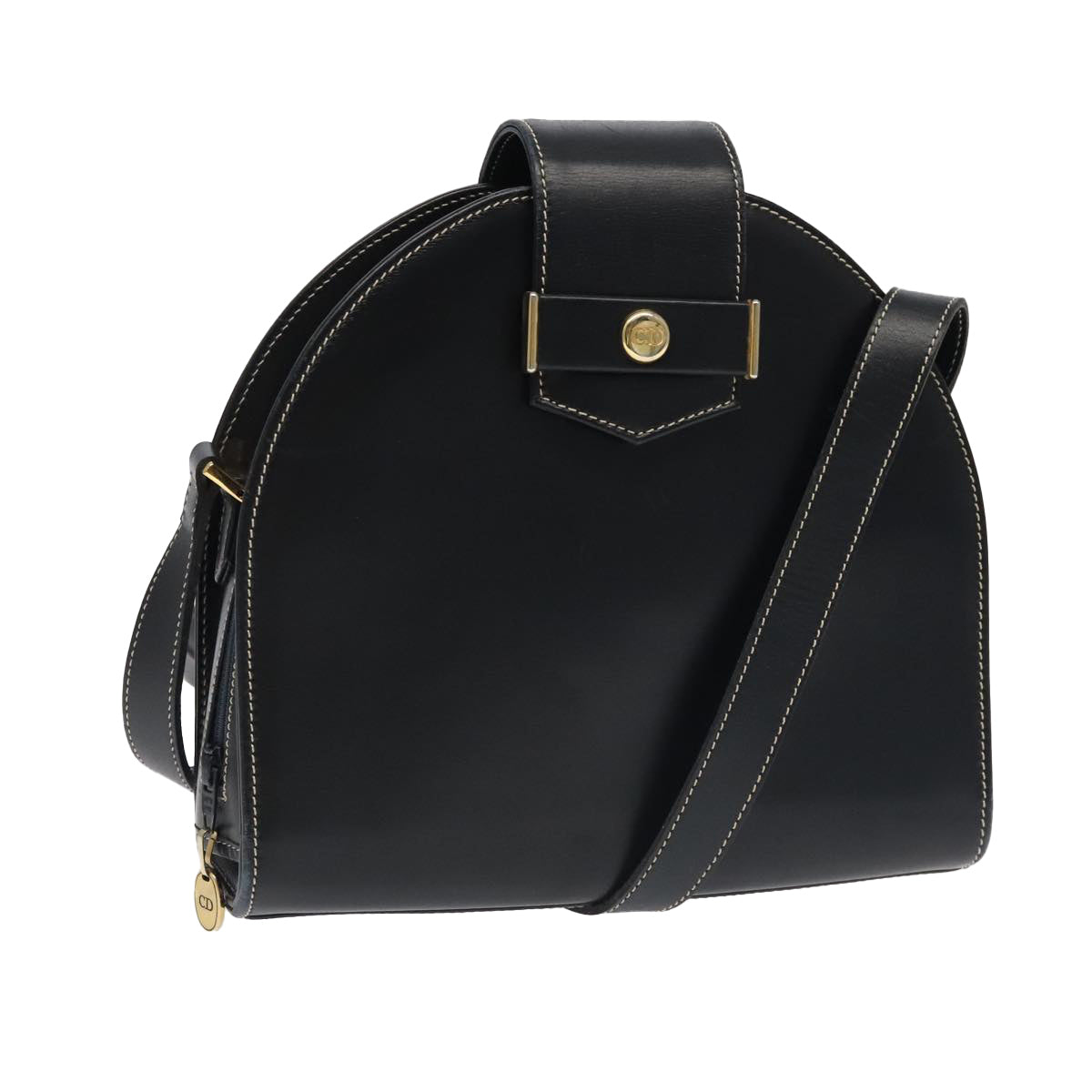 Christian Dior Shoulder Bag Leather Black Gold Auth 102014