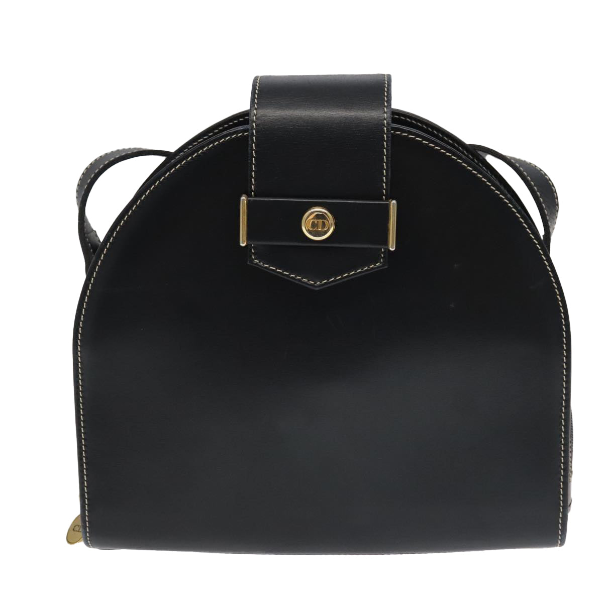 Christian Dior Shoulder Bag Leather Black Gold Auth 102014