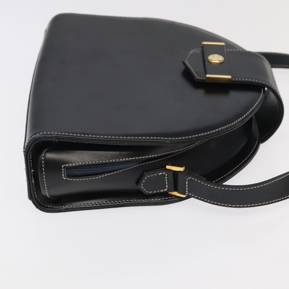 Christian Dior Shoulder Bag Leather Black Gold Auth 102014
