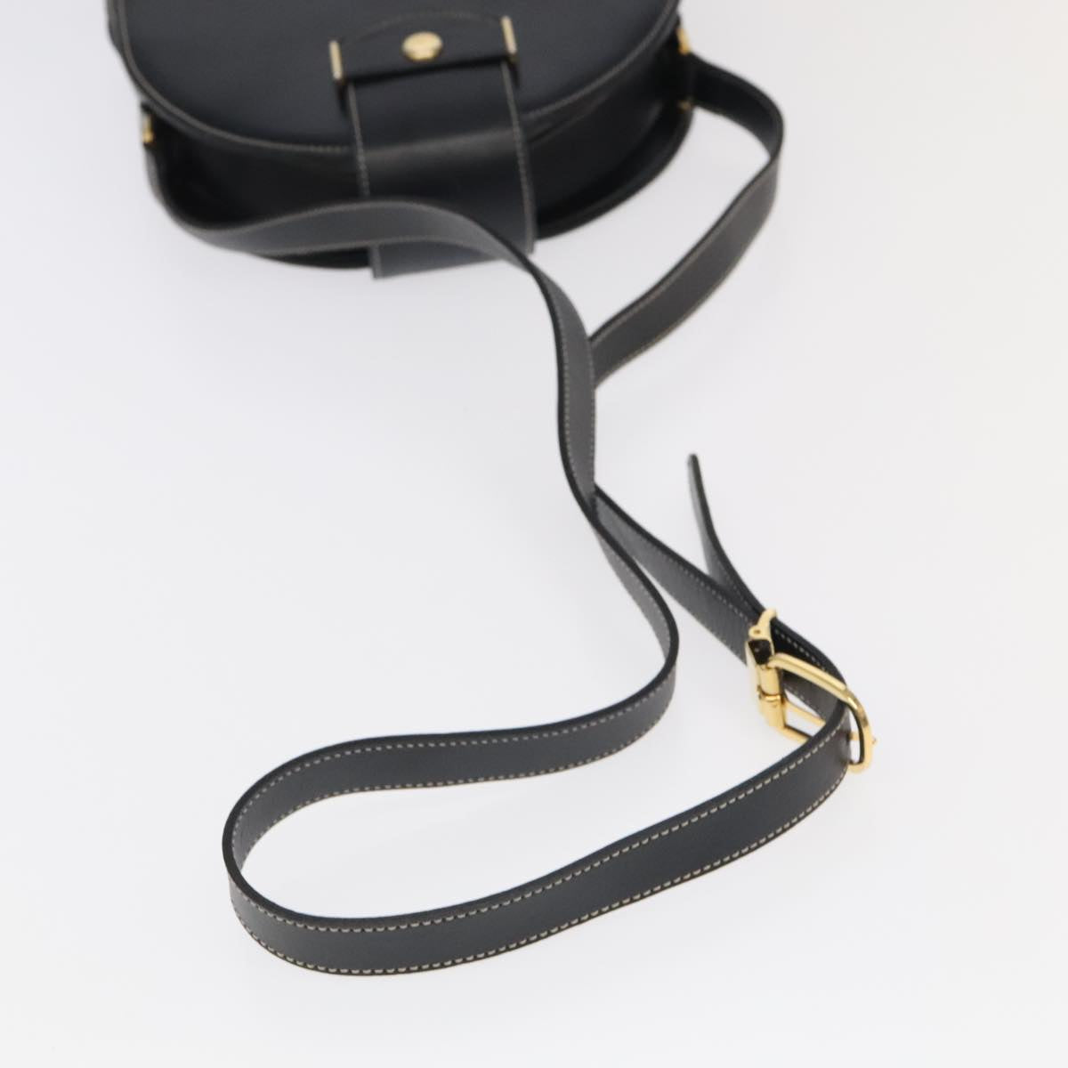 Christian Dior Shoulder Bag Leather Black Gold Auth 102014