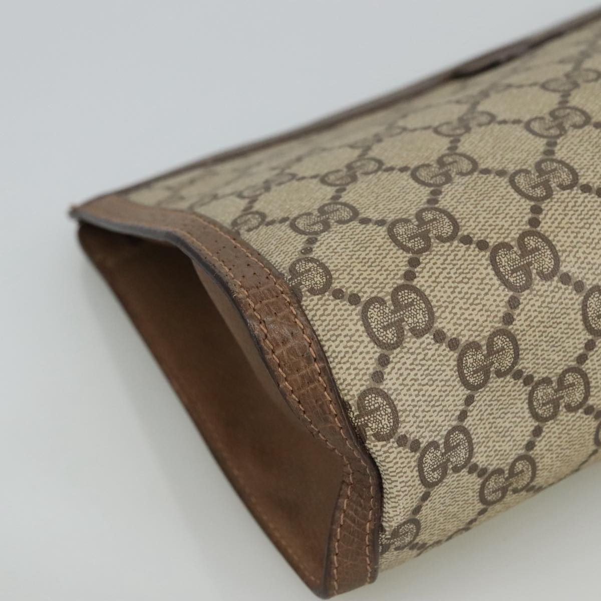GUCCI GG Supreme Clutch Bag PVC Leather Beige Brown 89 01 033 Auth 102015