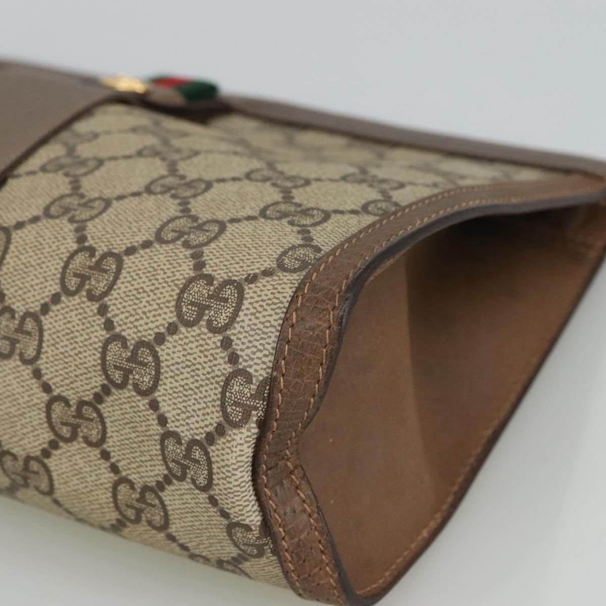 GUCCI GG Supreme Clutch Bag PVC Leather Beige Brown 89 01 033 Auth 102015