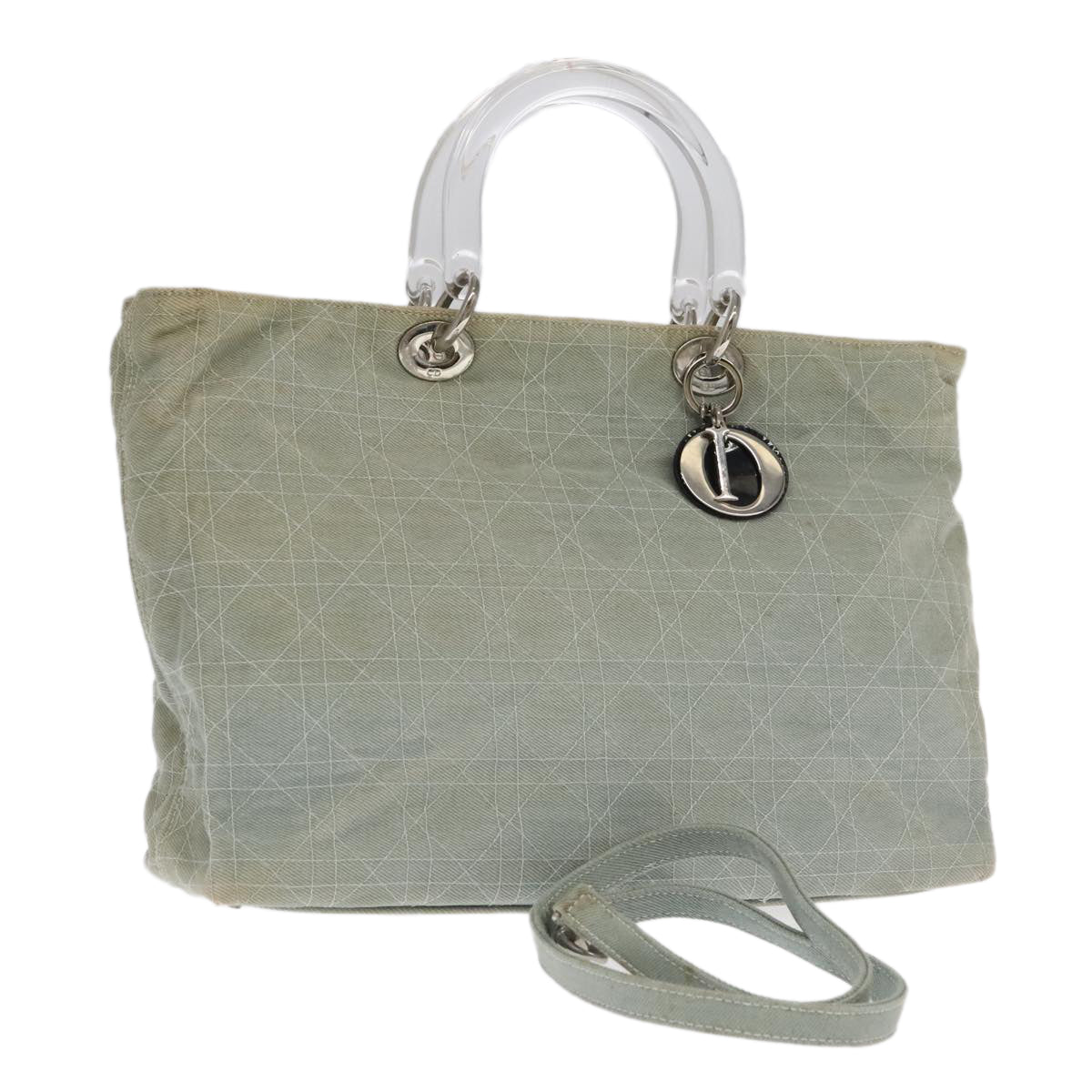 Christian Dior Canage Hand Bag Denim 2way Blue Silver Auth 102025