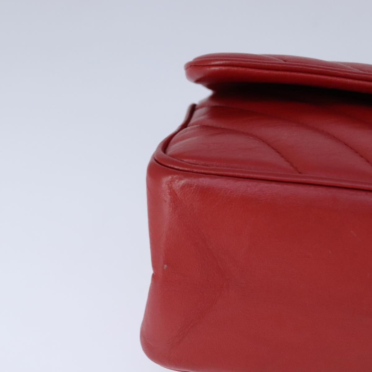 CHANEL V Stitch Chain Shoulder Bag Lamb Skin Red CC Auth 102030SAM