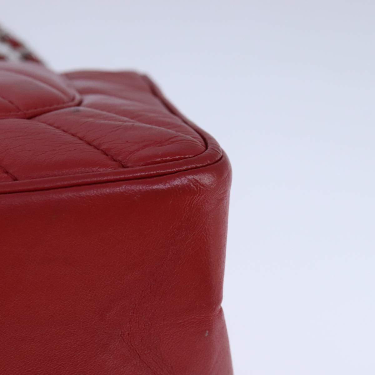 CHANEL V Stitch Chain Shoulder Bag Lamb Skin Red CC Auth 102030SAM